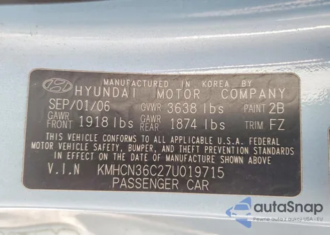 2007 Hyundai Accent Se from USA, damaged, VIN KMHCN36C27U019715